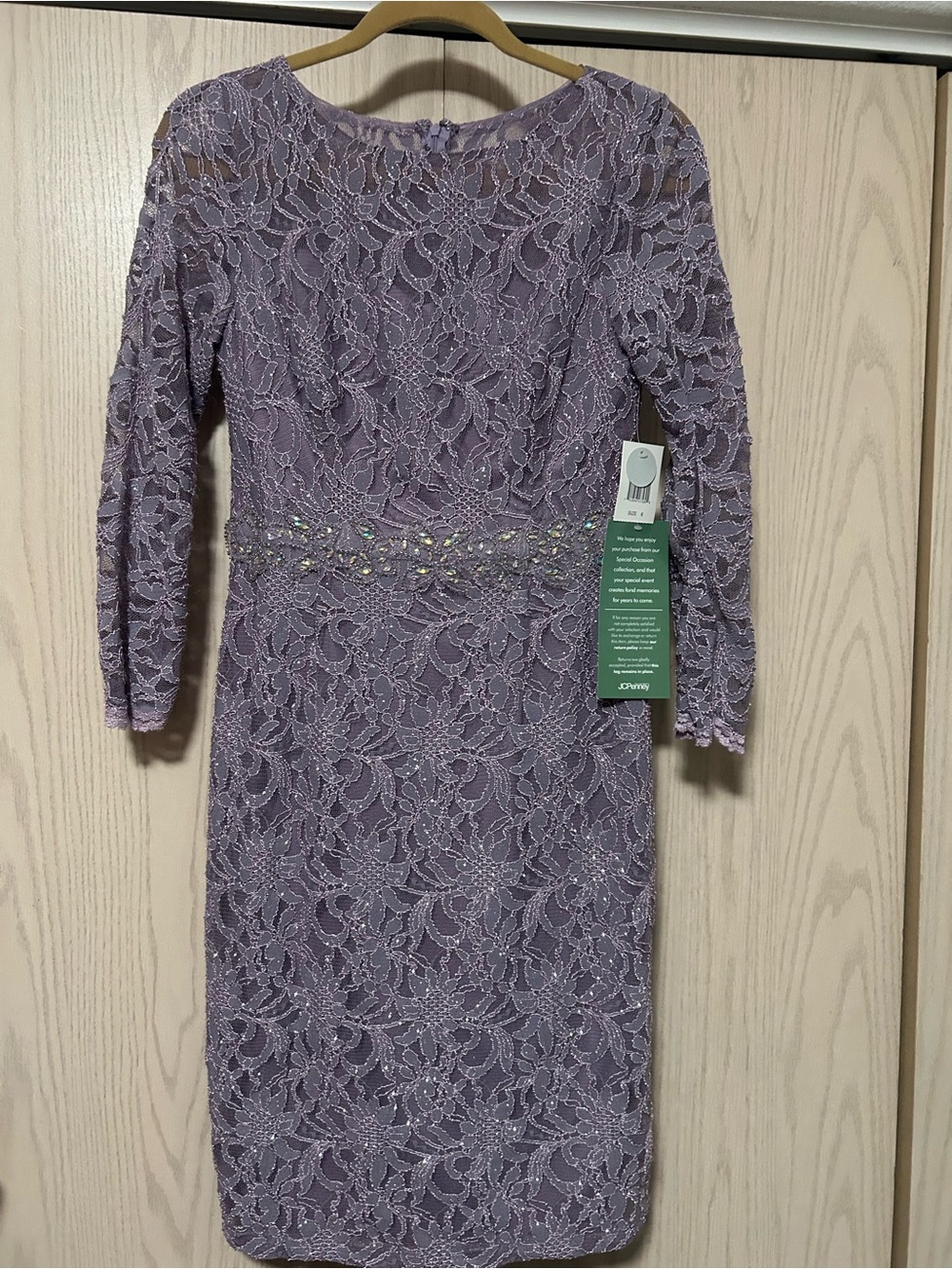 Lavender Lace Midi Dress with Beaded Waist